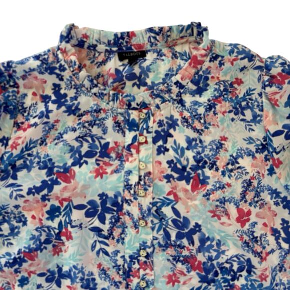 Talbots Ruffled Collar Floral Long Sleeve Shirt Semi Button Front Size XL - Picture 6 of 11